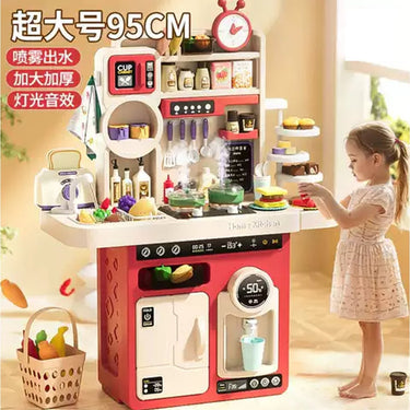 93Pcs Large Pretend Play Kitchen With Light & Sound - Pink